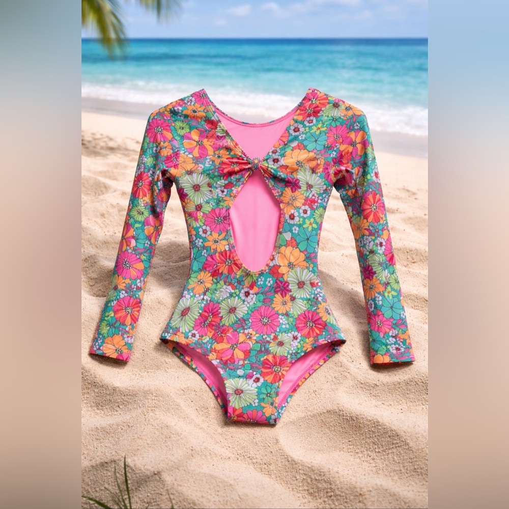Girls Floral Long Sleeve Swimsuit One Piece Beach Rash Guard Colorful(A480)✨